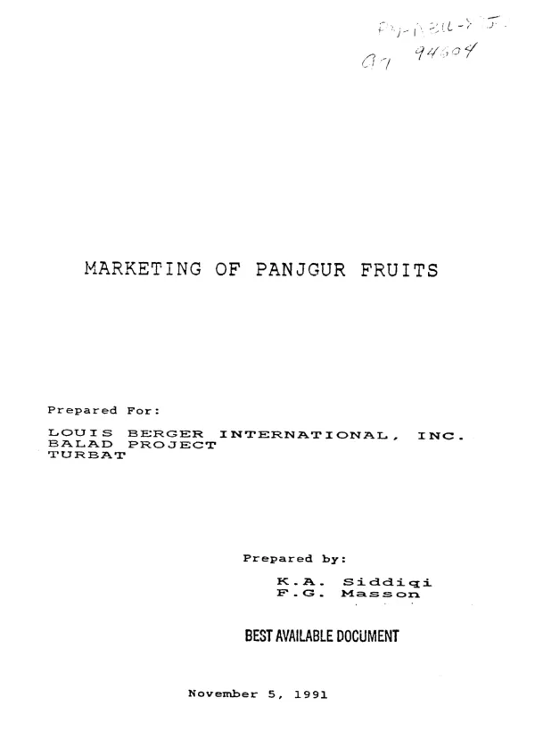 Marketing of Panjgur fruits