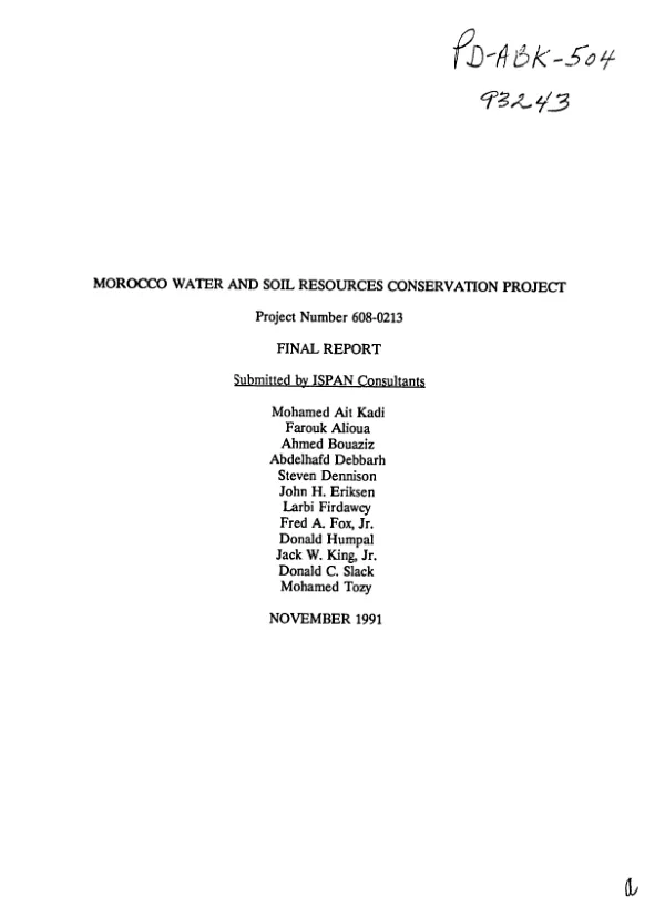 Morocco water and soil resources conservation project : final report