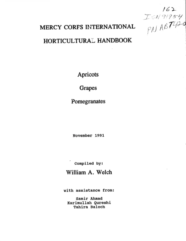 Mercy Corps International horticultural handbook : apricots, grapes, pomegranates