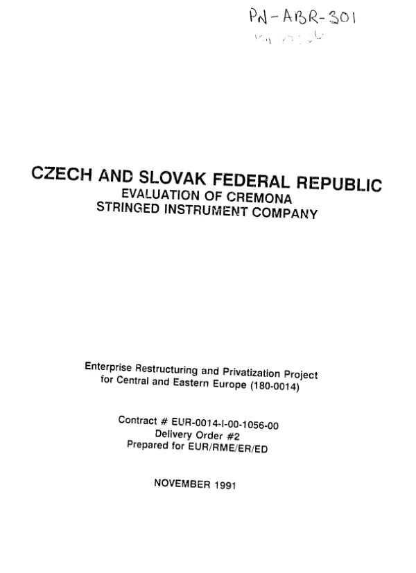 Czech and Slovak Federal Republic -- evaluation of [the] Cremona Stringed Instrument Company
