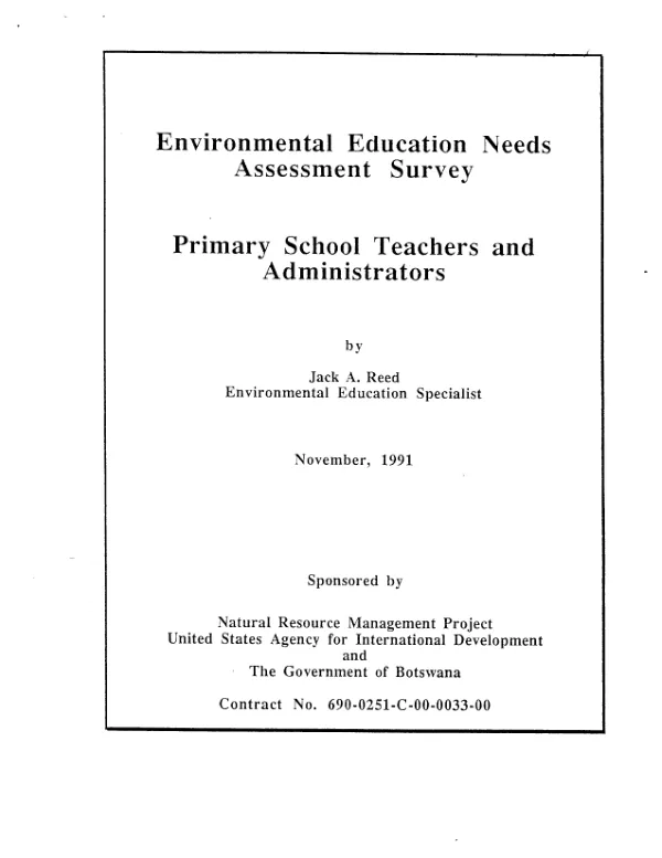 Environmental education needs assessment survey : primary school teachers and administrators