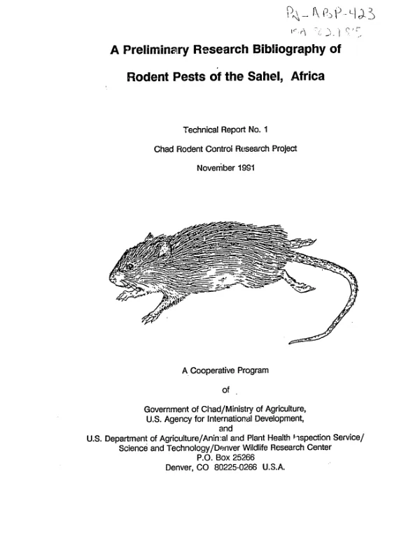 Preliminary research bibliography of rodent pests of the Sahel, Africa
