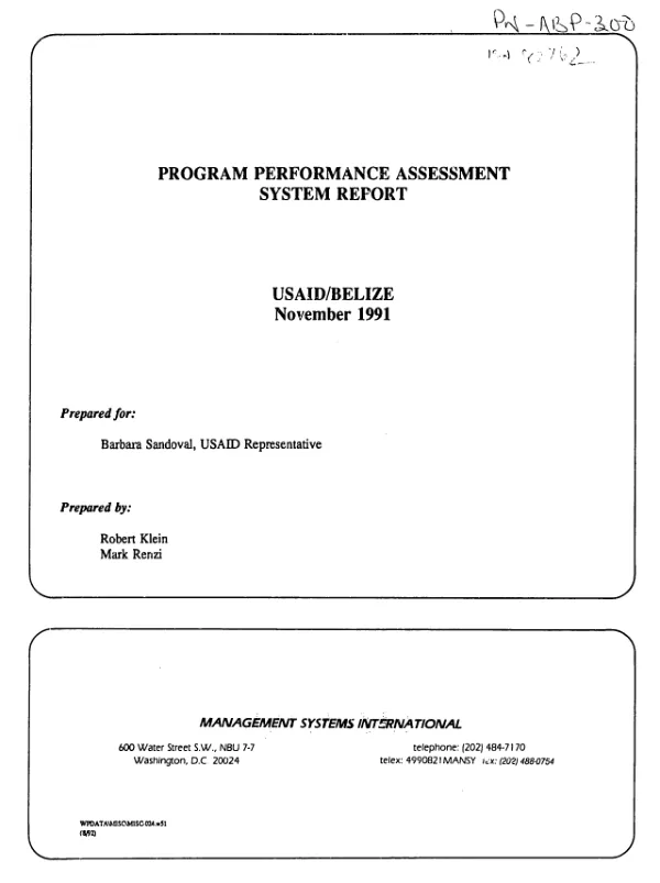 Program performance assessment system report -- USAID/Belize