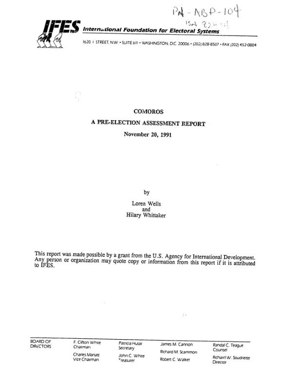 Comoros -- a pre-election assessment report