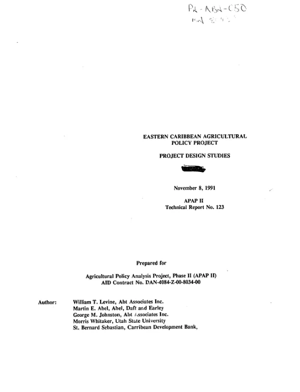 Eastern Caribbean agricultural policy project : project design studies