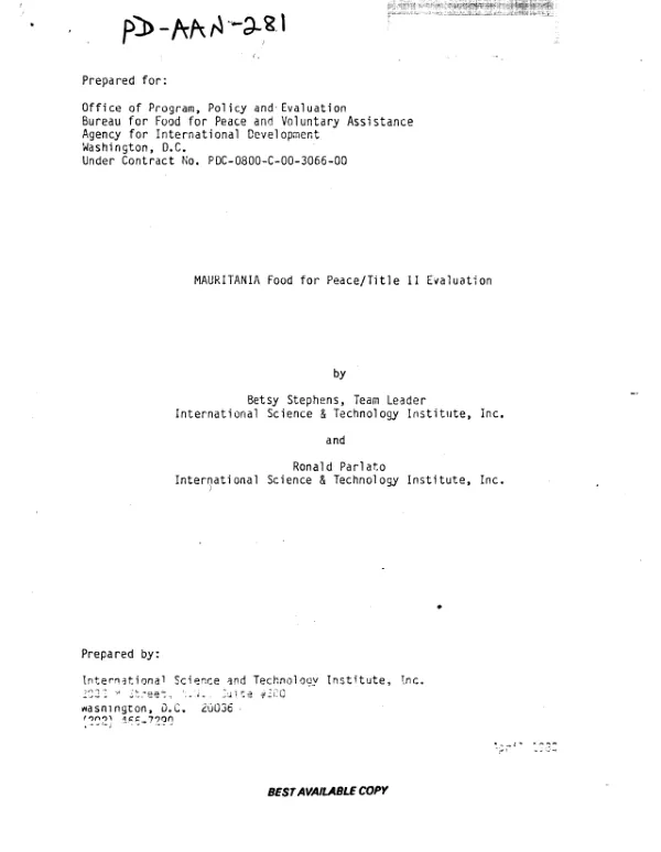 Mauritania food for peace : title II evaluation