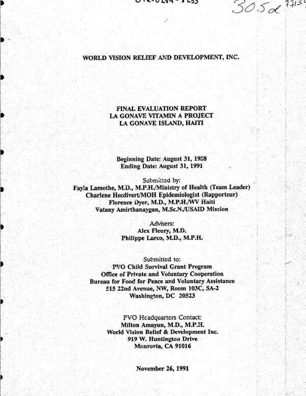 Final evaluation report : La Gonave Vitamin A project, La Gonave Island, Haiti