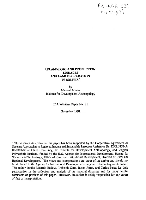 Upland-lowland production linkages and land degradation in Bolivia
