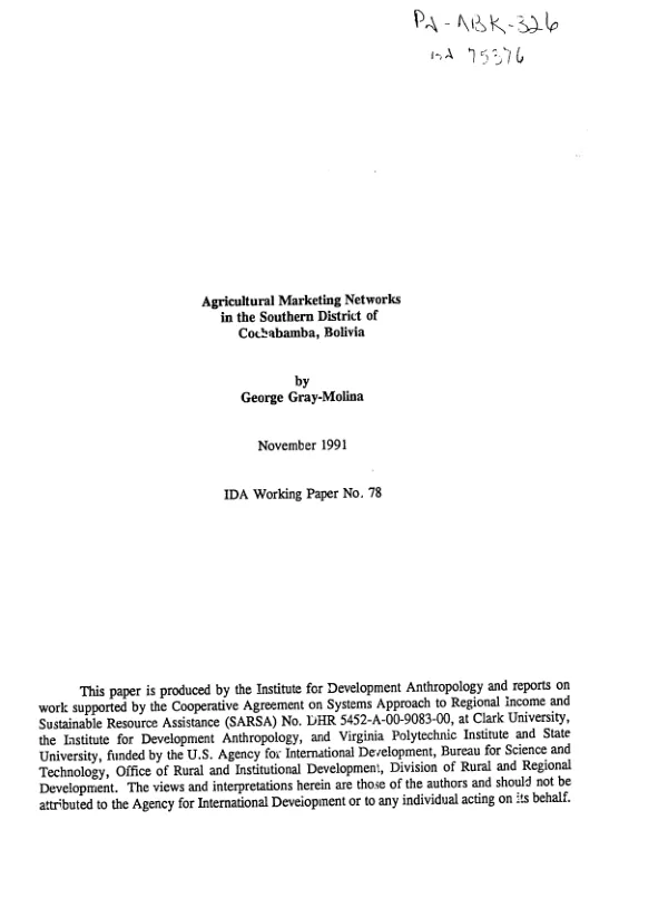 Agricultural marketing networks in the Southern District of Cochabamba, Bolivia