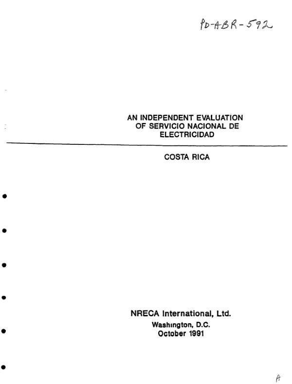 Independent evaluation of Servicio Nacional de Electricidad : Costa Rica