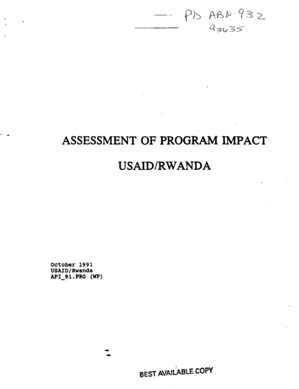 Assessment of program impact : USAID/Rwanda [FY 91]