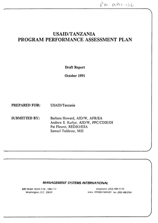 USAID/Tanzania program performance assessment plan