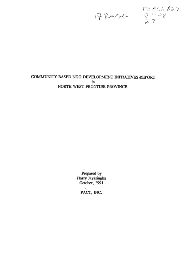 Community-based NGO development initiatives report in North West Frontier Province