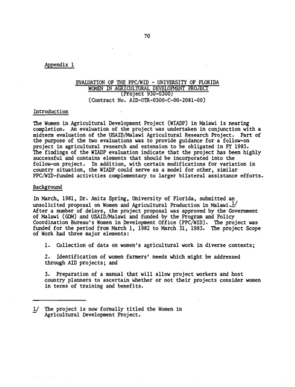 Evaluation of the PPC/WID - University of Florida, women in agricultural development project