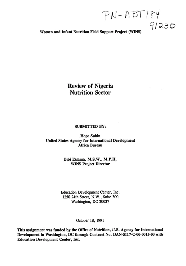 Review of Nigeria nutrition sector
