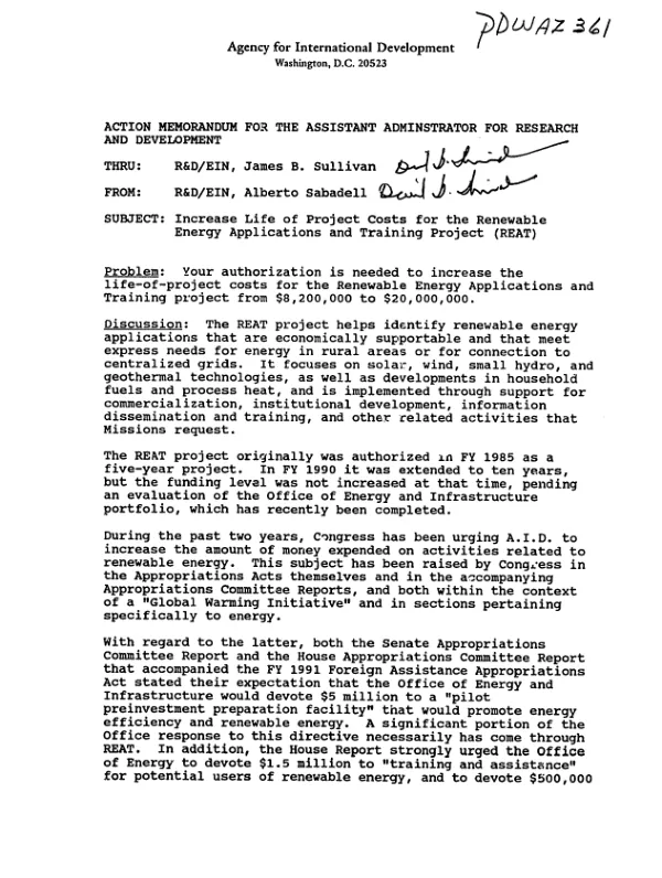 Renewable energy applications and training : amendment no. 3