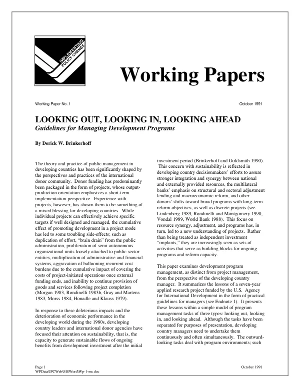 Looking out, looking in, looking ahead : guidelines for managing development programs