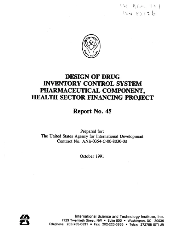 Design of drug inventory control system pharmaceutical component, health sector financing project