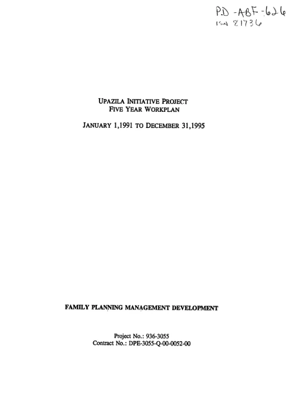 Upazila initiative project : five-year work plan : January 1, 1991 to December 31, 1995