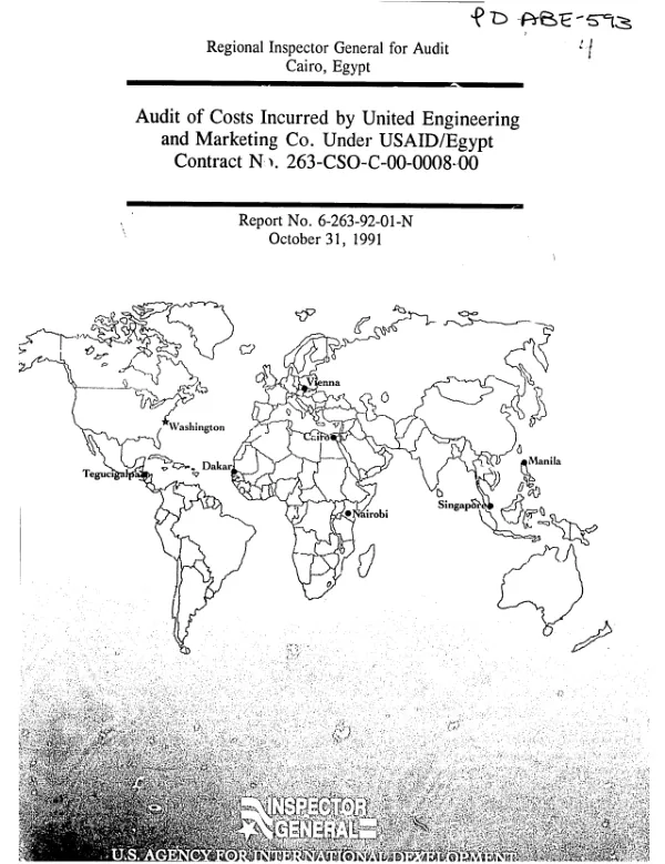 Audit of costs incurred by United Engineering and Marketing Co. under USAID/Egypt contract no. 263-CSO-C-00-0008-00 [i.e. 263-0000-C-00-0008-00]