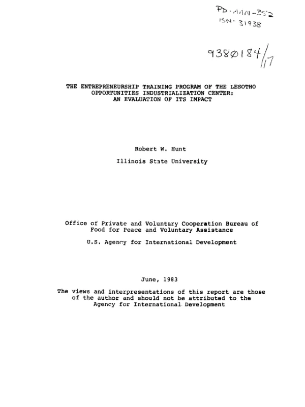 Entrepreneurship training program of the Lesotho Opportunities Industrialization Center : an evaluation of its impact