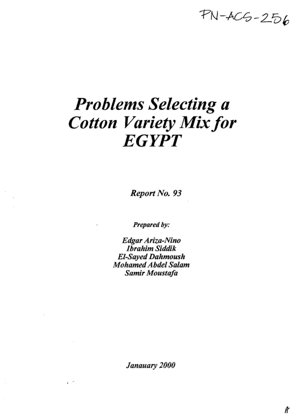Problems selecting a cotton variety mix for Egypt