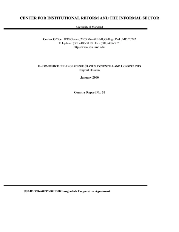 E-commerce in Bangladesh : status, potential and constraints