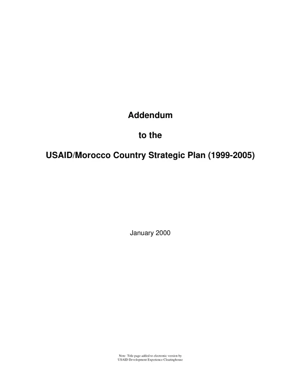 Addendum to the USAID/Morocco country strategic plan (1999-2005)
