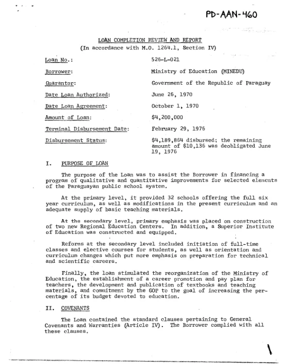 Loan completion and review report