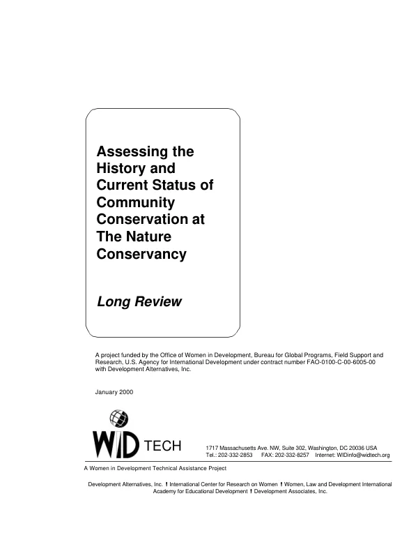 Long Review : assessing the history and current status of community conservation at The Nature Conservancy -- a review of literature for the strategic planning process of the community conservation program, International Conservation Science, The Nature Conservancy