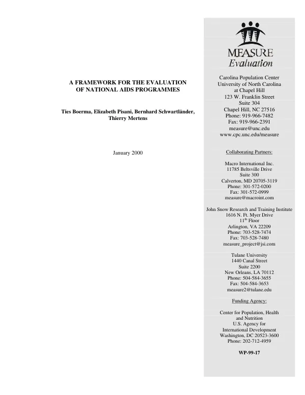 Framework for the evaluation of national AIDS programmes