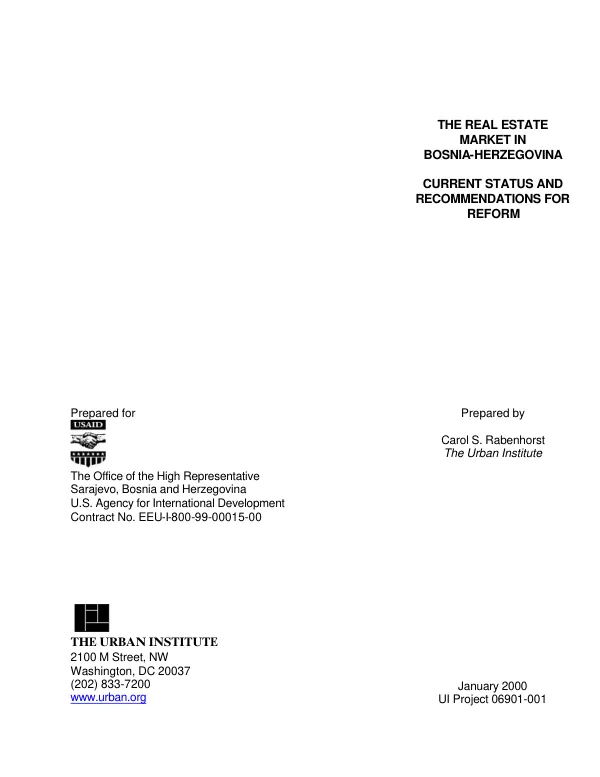 Real estate market in Bosnia-Herzegovina : current status and recommendations for reform