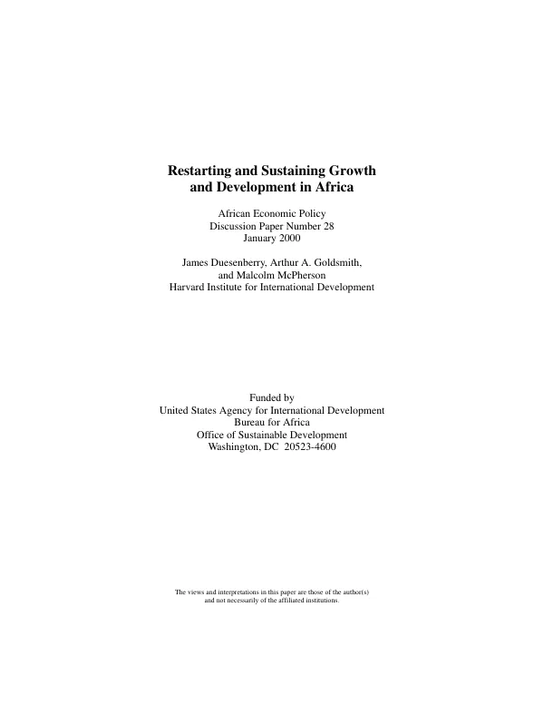 Restarting and sustaining growth and development in Africa