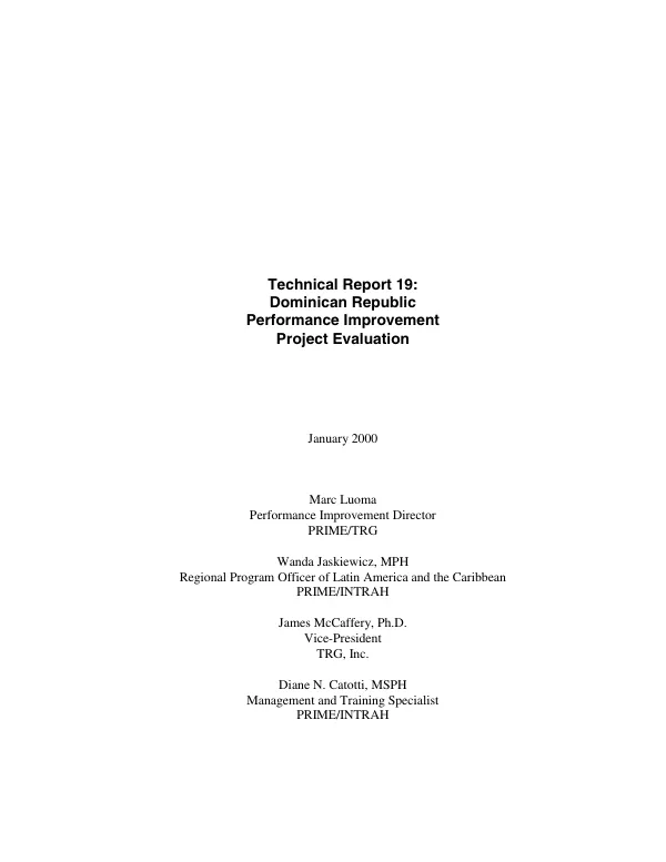 Dominican Republic performance improvement project evaluation