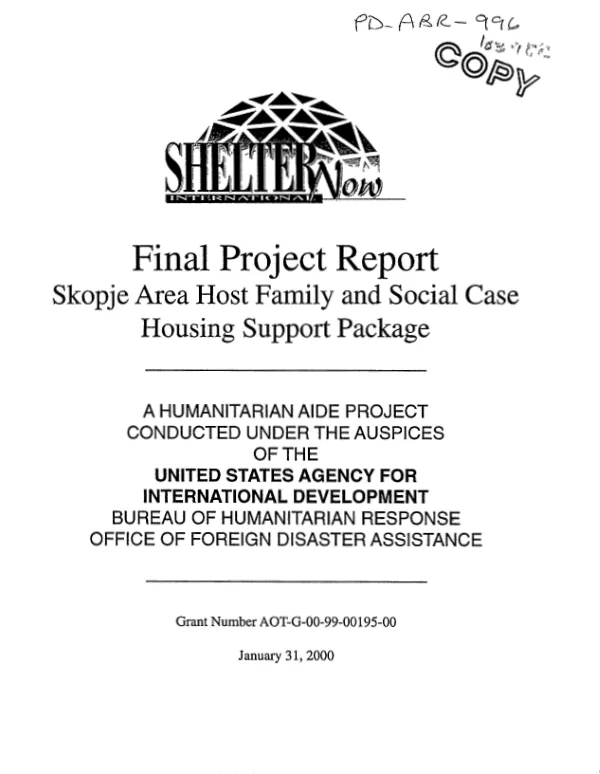 Final project report : Skopje area host family and social case housing support package