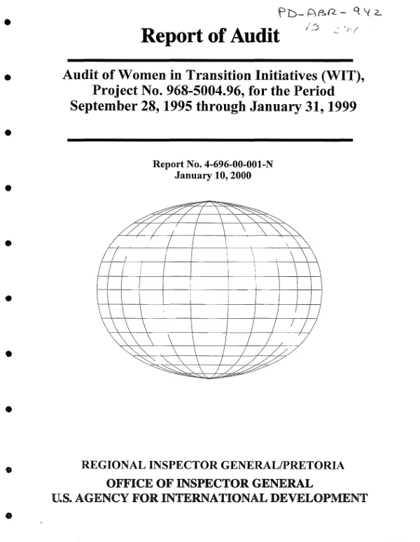 Audit of women in transition initiatives (WIT), project no. 968-5004.96, for the period September 28, 1995 through January 31, 1999