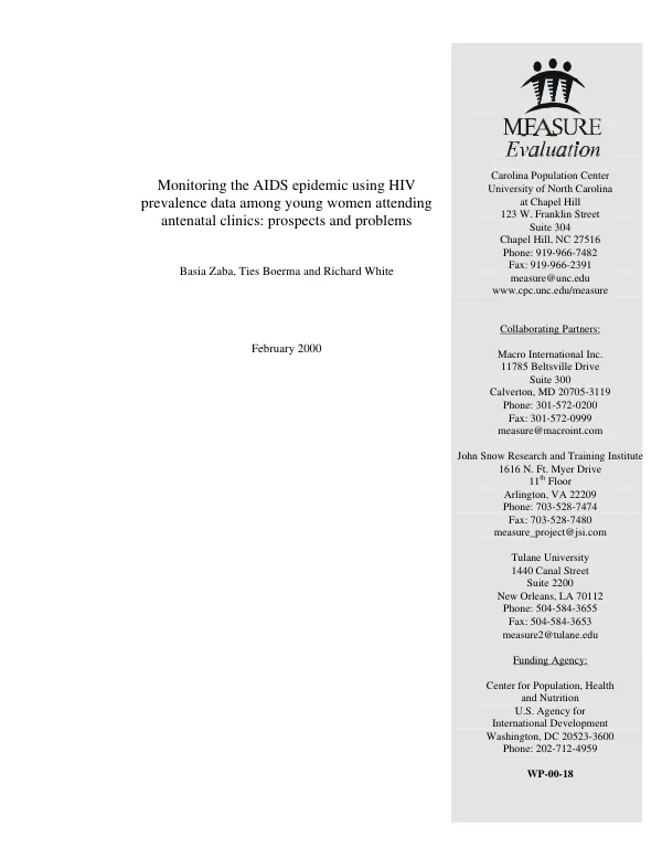 Monitoring the AIDS epidemic using HIV prevalence data among young women attending antenatal clinics : prospects and problems