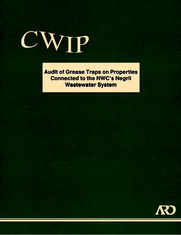 Audit of grease traps on properties connected to the NWC"s Negril wastewater system
