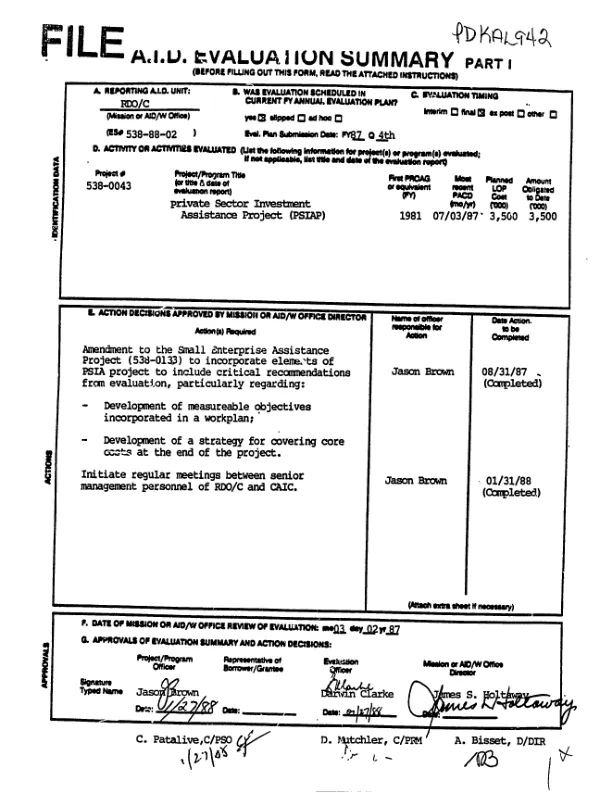 MIS [management information system] assessment for the Project Cycle Unit