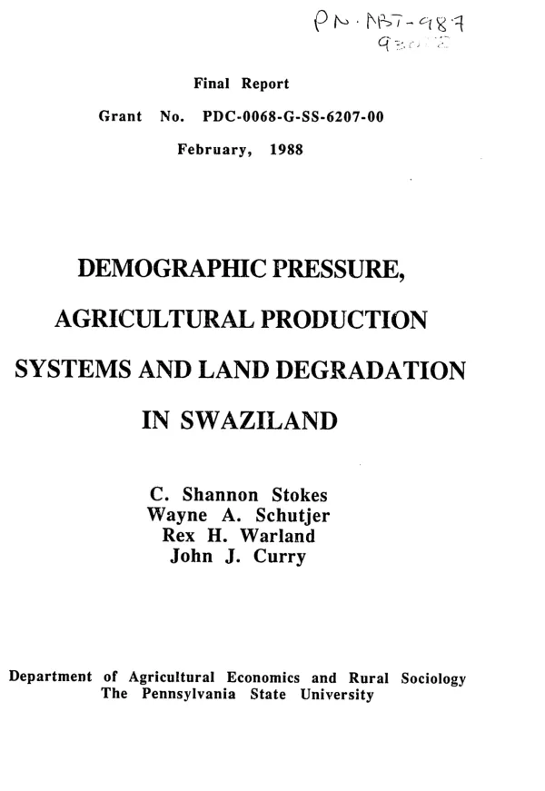 Demographic pressure, agricultural production systems and land degradation in Swaziland
