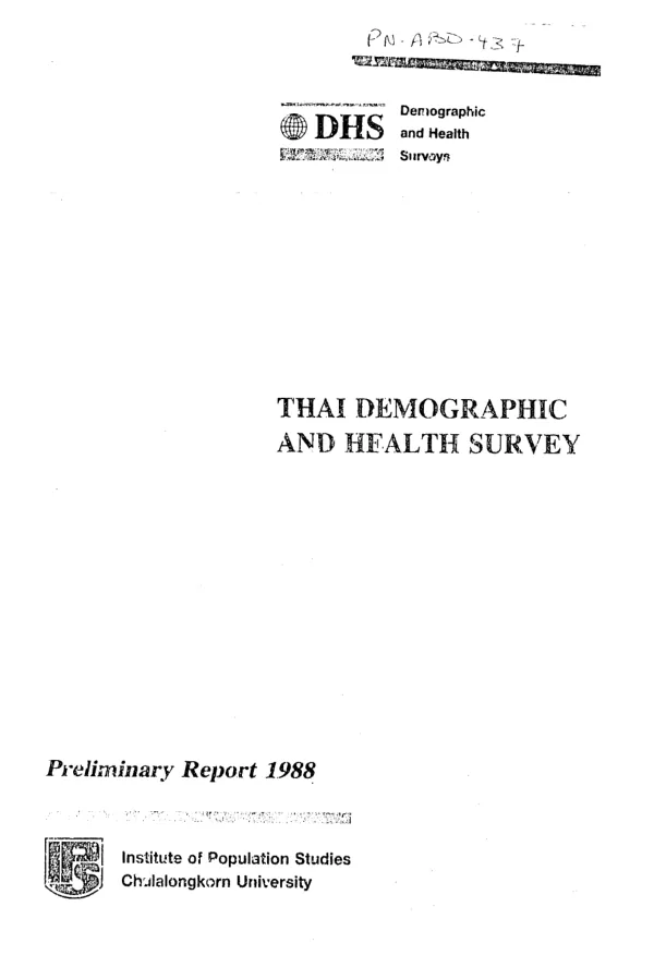 Preliminary report of Thai demographic and health survey (TDHS)