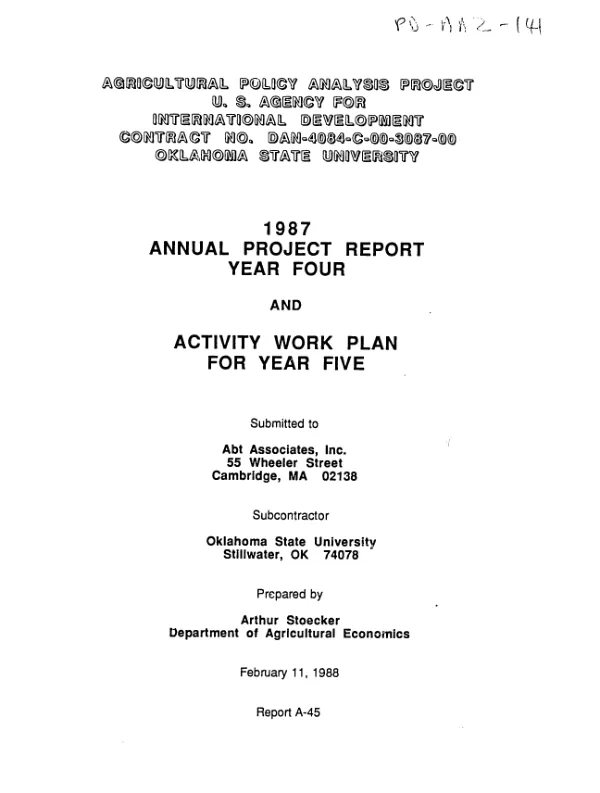 1987 annual project report, year four and activity work plan for year five