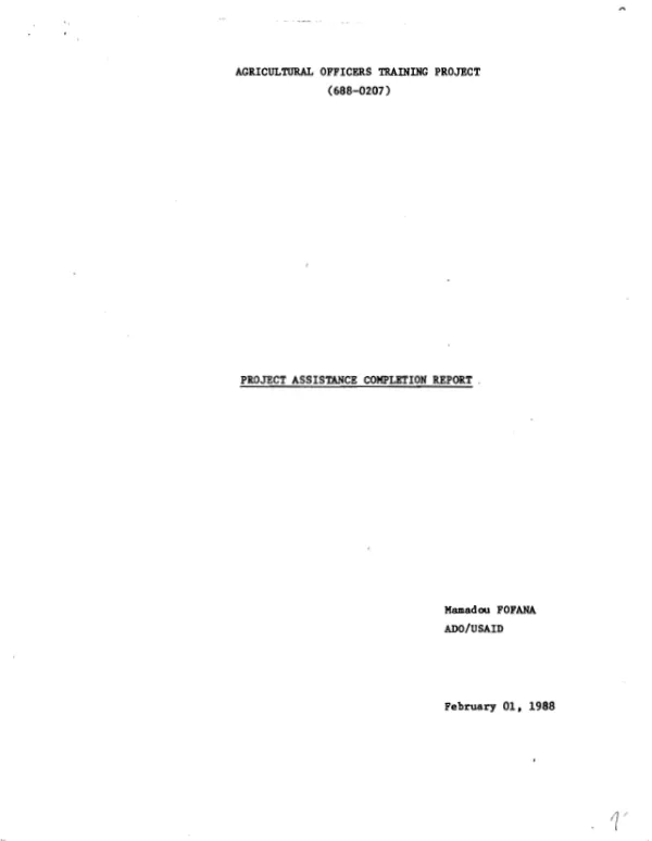 Agricultural officers training project (688-0207) : project assistance completion report