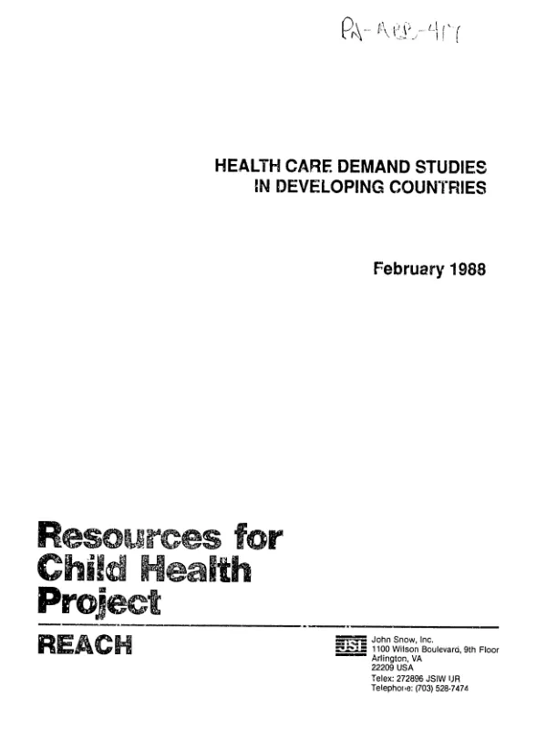 Health care demand studies in developing countries : a critical review and agenda for research