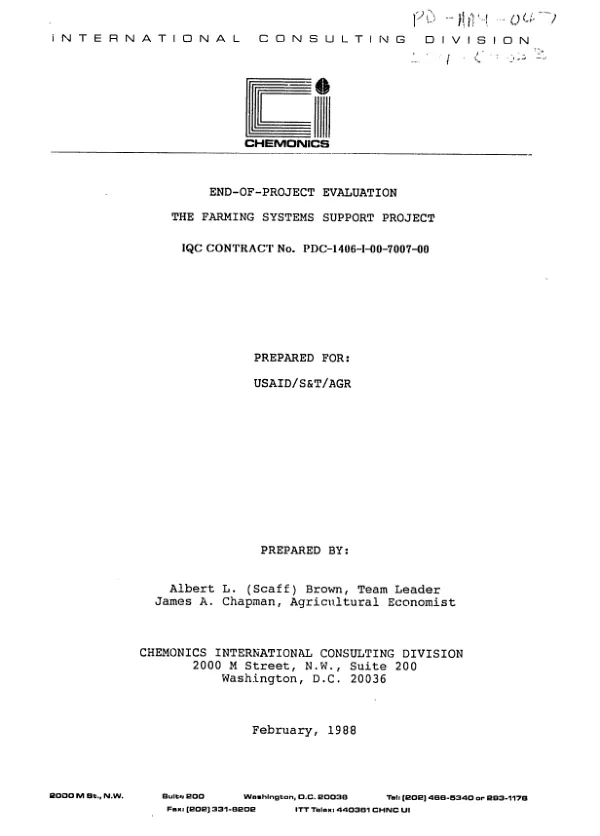 End-of-project evaluation : the farming systems support project
