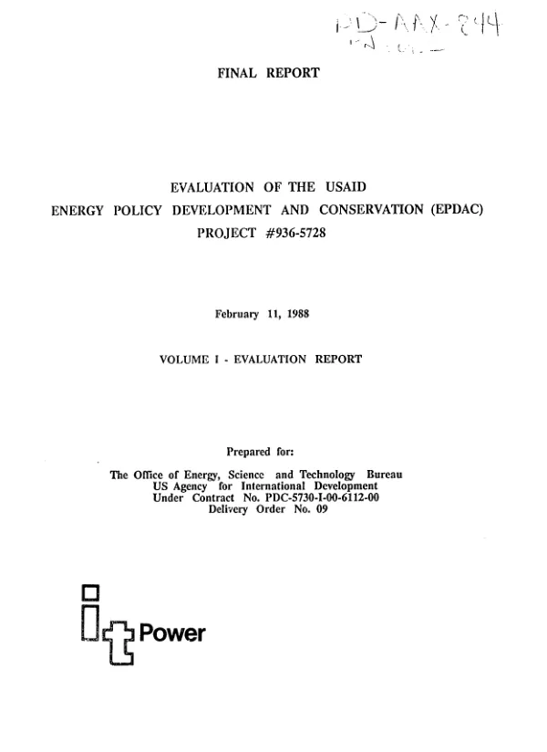 Final report : evaluation of the USAID energy policy development and conservation (EPDAC) project, #936-5728