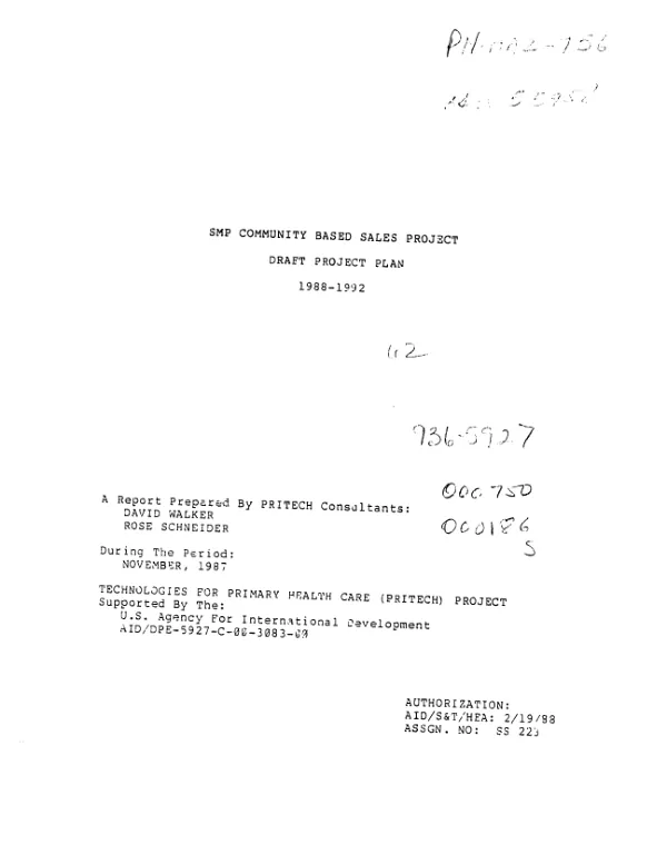 SMP community based sales project : draft project plan, 1988-1992
