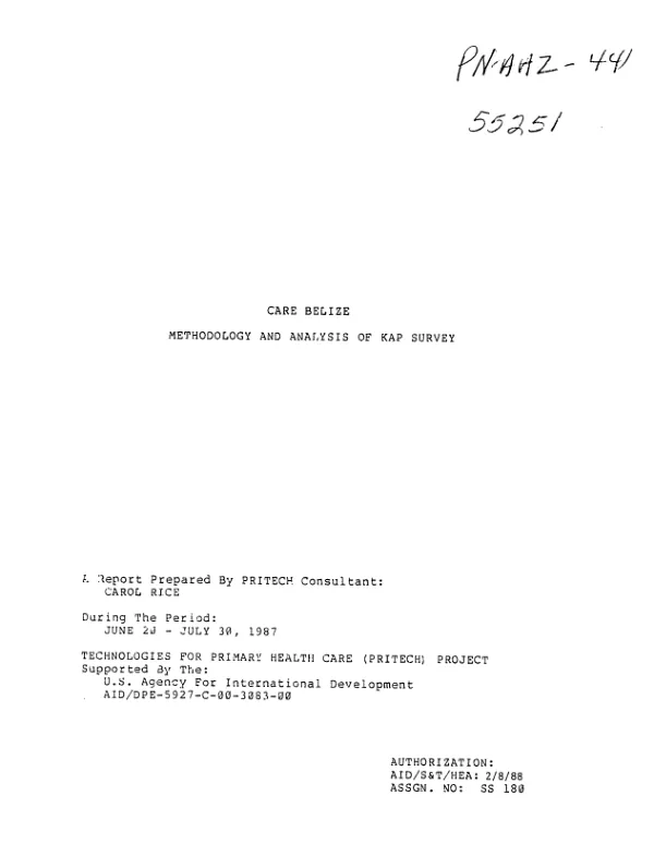 CARE Belize : methodology and analysis of KAP survey