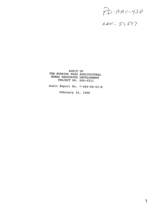 Audit of the Burkina Faso agricultural human resources development, project no. 686-0221