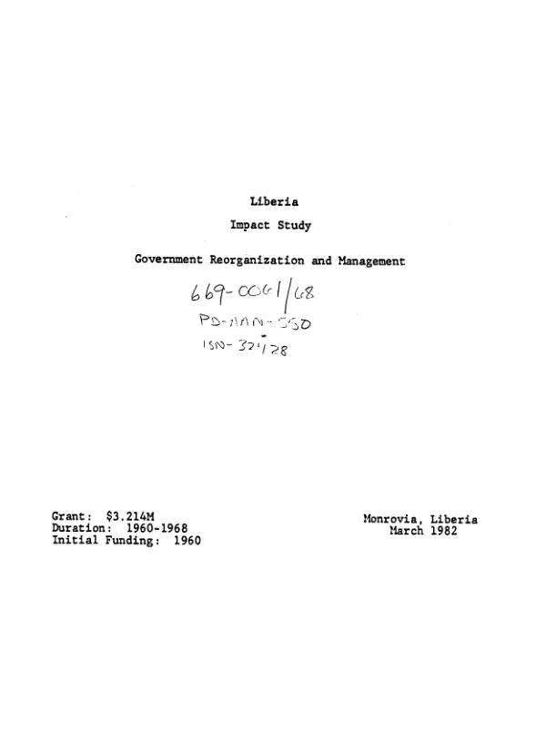Liberia impact study : government reorganization and management